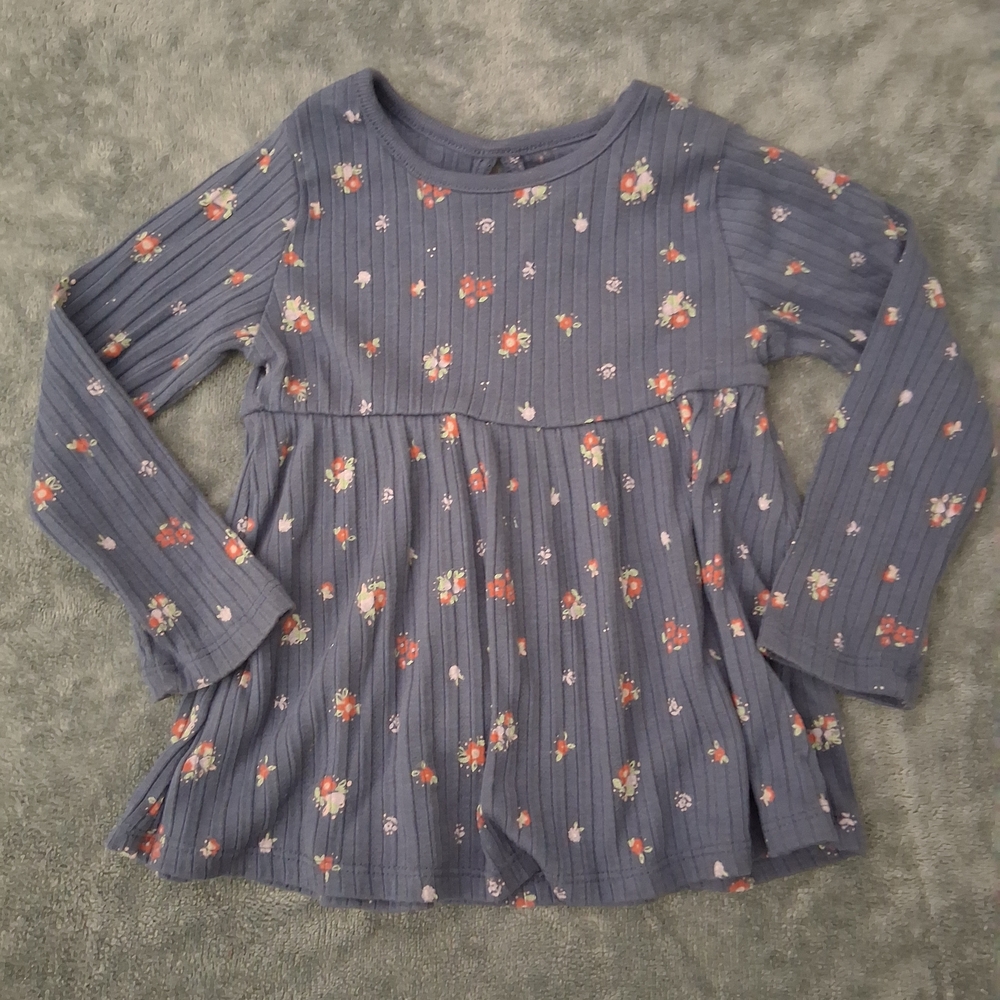 Garanimals Blue Floral Ribbed Long Sleeve Peplum Top